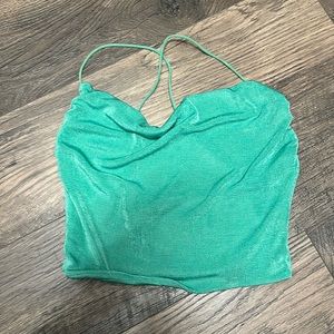 Green cowl neck top